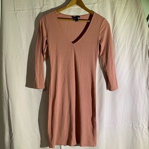 Blush pink body-con v neck half sleeve dress
